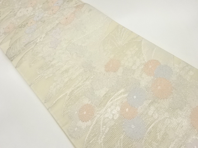 JAPANESE FUKURO OBI FOR SUMMER / WOVEN AUTUMN FLOWERS